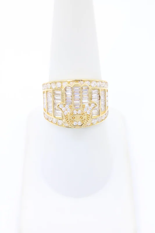 Classic gold open ring for women -*NEW* 14K Cz Hamsa Baguette Ring JTJ™