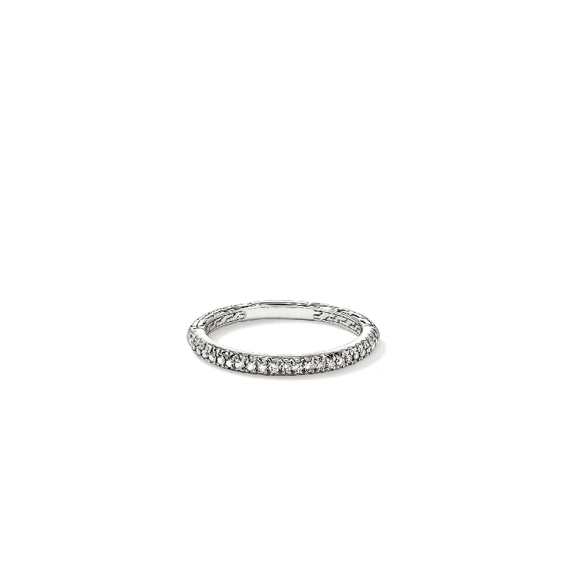 Ladies sparkling onyx band ring -JH Essential Pavé Band Ring, Sterling Silver, Diamonds, 2MM