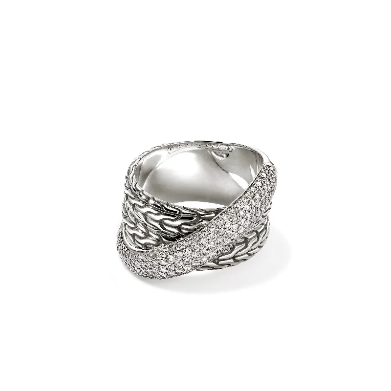 Elegant silver band ring for women -JH Essential Pavé Crossover Ring, Sterling Silver, Diamonds