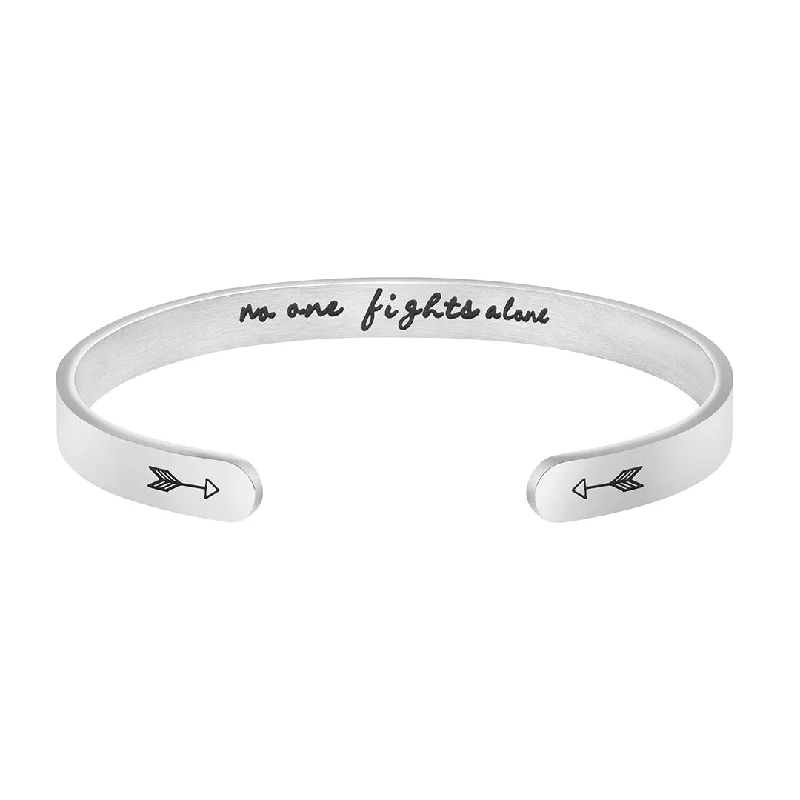 Ladies minimalist gold wrap bracelets -No One Fights Alone Mantra Cuff Bracelet Inspirational Hidden Message Engraved