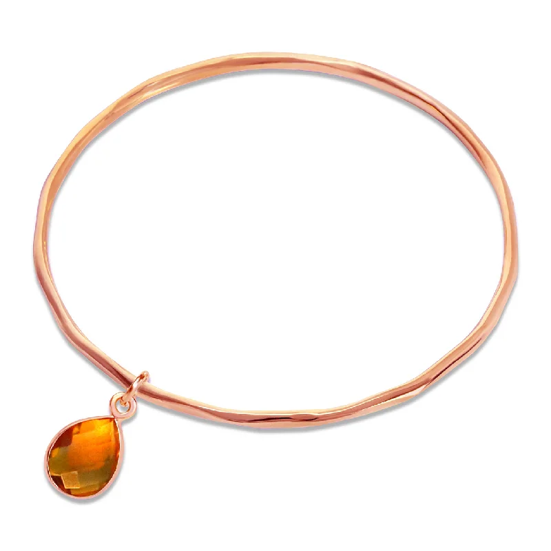 Ladies bold silver bar bracelets -Citrine Charm Bangle | Rose Gold - November