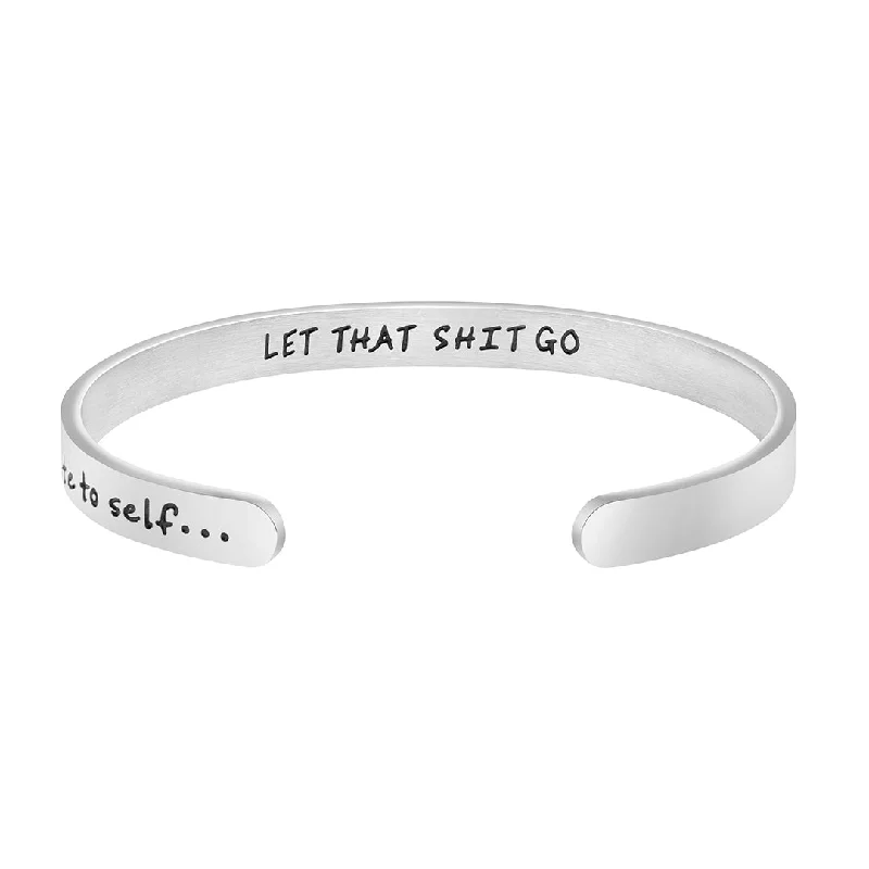 Ladies delicate ruby wrap bracelets -Note To Self Let That Shit Go Hidden Message Mantra Cuff Bracelet