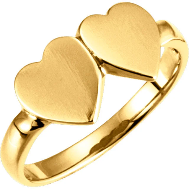 Ladies bold silver statement ring -Double Heart Two Initial Signet Ring