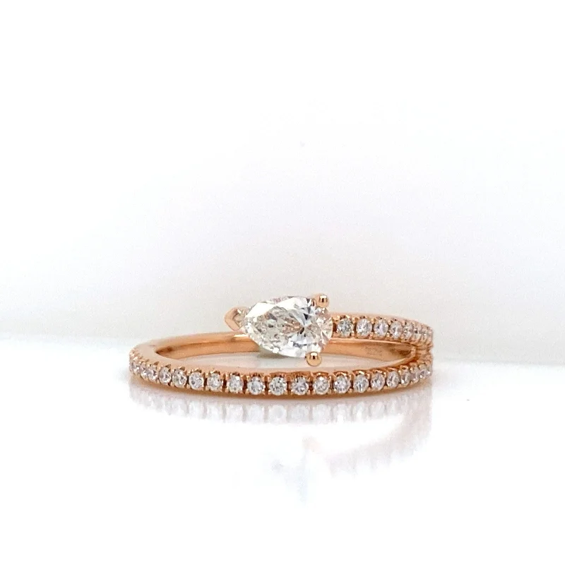 Ladies intricate vintage ring -Illusion Ring with Pavé and a Pear Shaped Diamond Ring in 18K Rose Gold