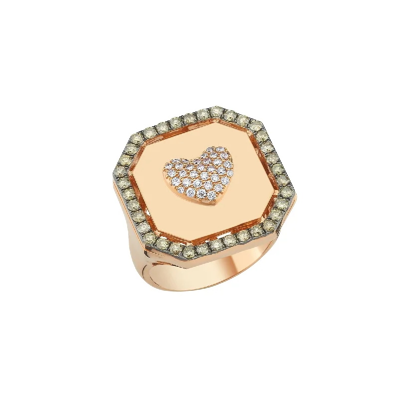 Ladies playful heart gem ring -HEART SQUARE L DIAMOND GOLD RING