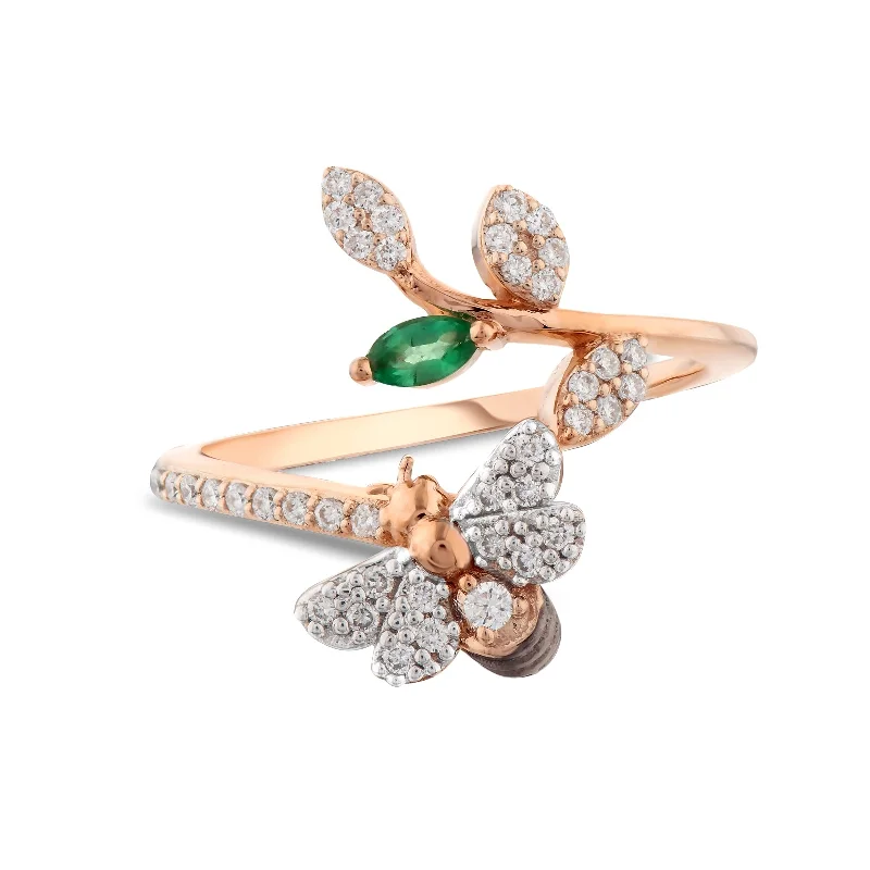 Ladies unique floral gem ring -HONEYCOMB EMERALD DIAMOND RING