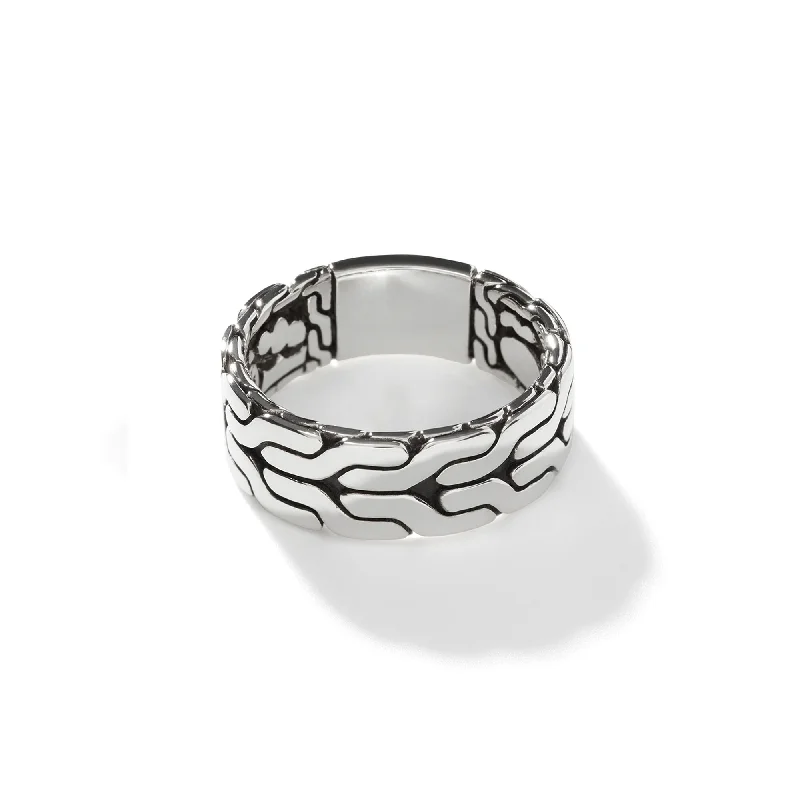 Ladies lightweight silver ring -Carved Chain Band Ring