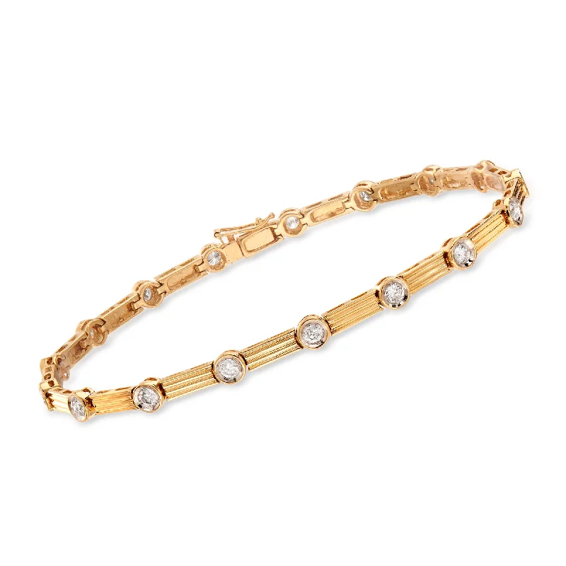 Elegant silver vine bracelets for women -Ross-Simons Bezel-Set Diamond Linear Station Bracelet in 14kt Yellow Gold