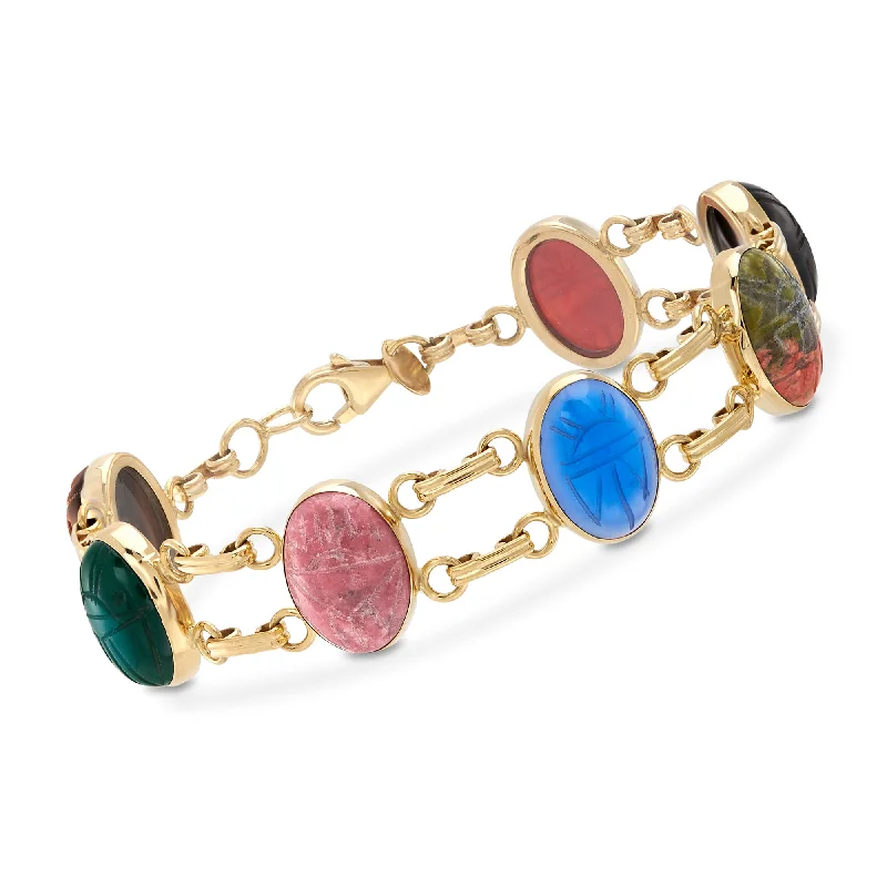 Ladies lightweight wrap bracelets -Ross-Simons Multi-Gemstone Scarab Bracelet in 18kt Gold Over Sterling