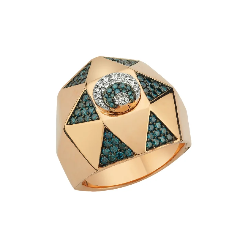 Bold statement gold ring for women -CINTEMANI L BLUE & DIAMOND RING