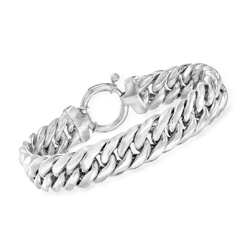 Trendy silver wrap bracelets -Ross-Simons Sterling Silver Cuban Style Link Bracelet