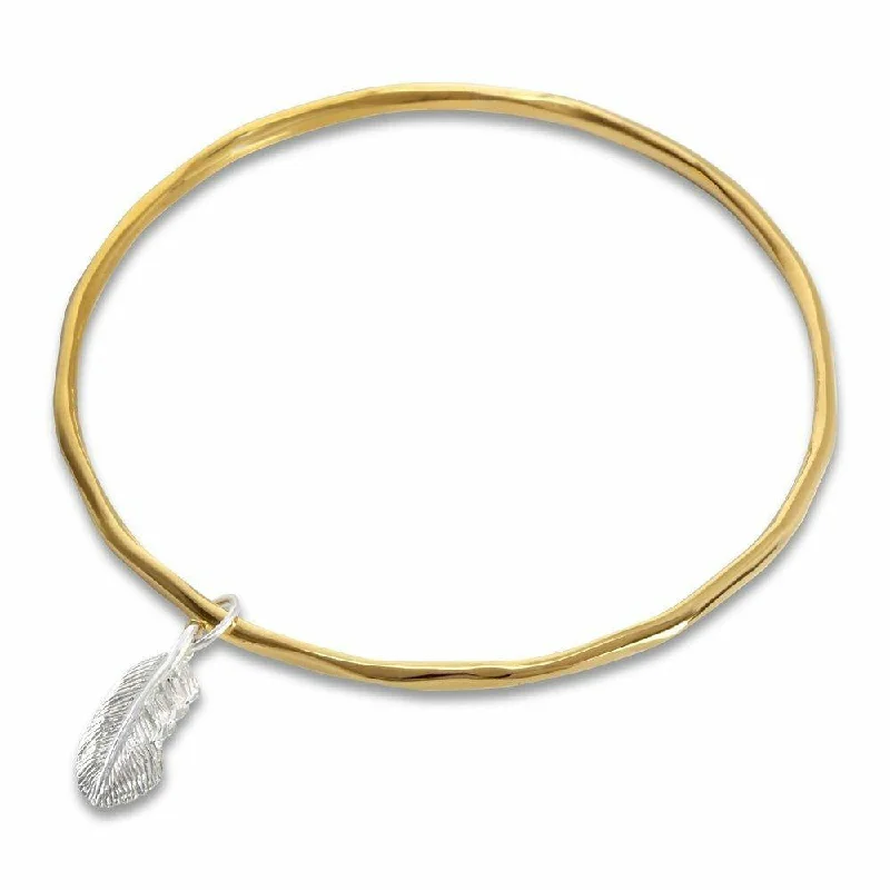 Ladies boho-inspired jade bracelets -Feather Bangle | Gold - Silver