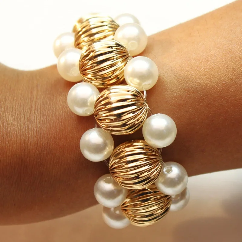 Modern diamond wrap bracelets -TFC Vortex Pearl Beaded Gold Plated Adjustable Bracelet