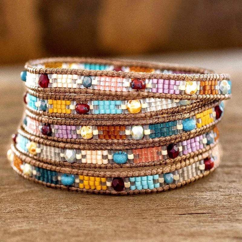 Simple rose gold spiral bracelets -Colorful Festival Colorful Glass Beaded Wrap Bracelet from Guatemala