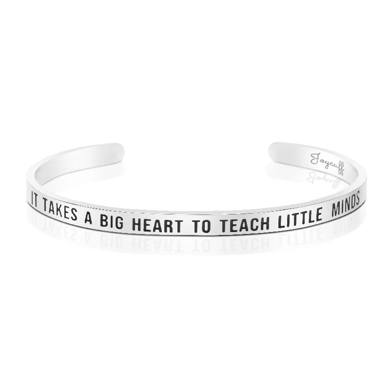 Delicate diamond spiral bracelets for women -It Takes A Big Heart To Teach Little Minds Mantra Bracelet Teacher Gift Engraved Cuff Bangle