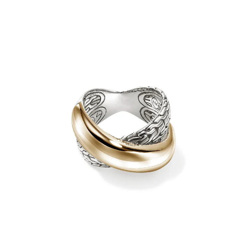 Trendy geometric stackable ring for women -JH Essential Crossover Ring, Gold, Sterling Silver