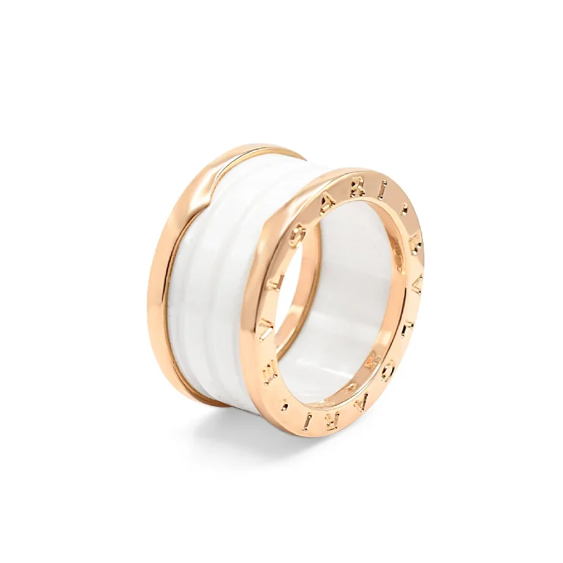 Ladies sparkling onyx band ring -Bvlgari B.Zero1 Four Band Ring - 18ct Rose Gold & White Ceramic