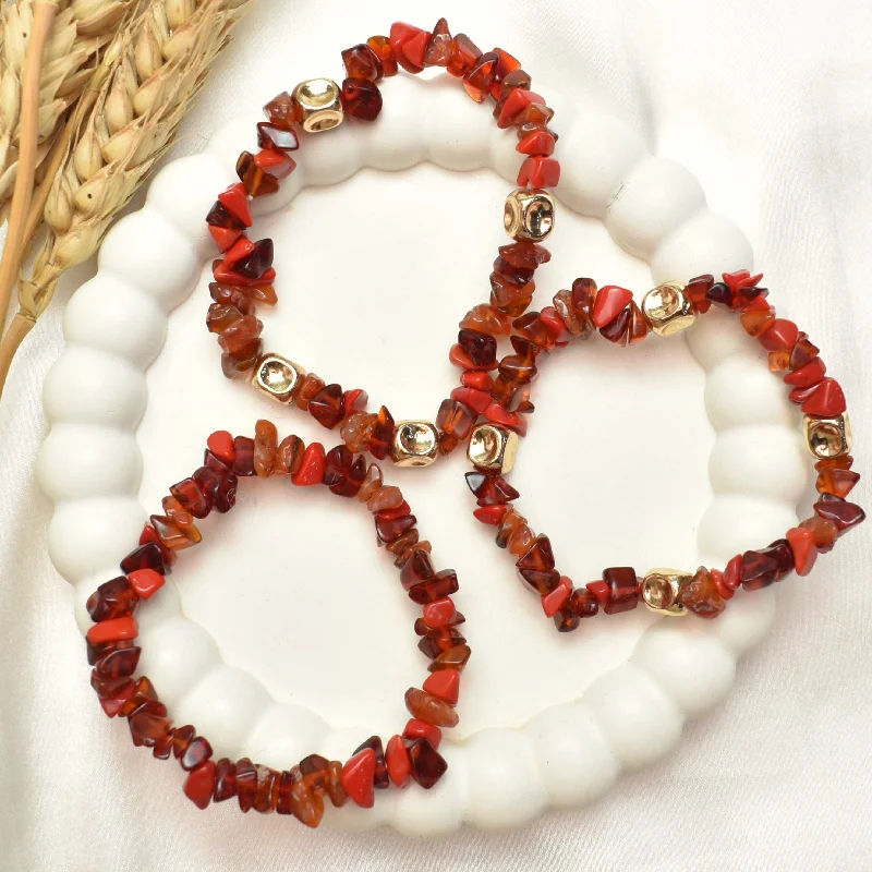 Boho-inspired malachite bracelets for women -TFC Scarlet Glow Gold Bracelet (Stack of 3)