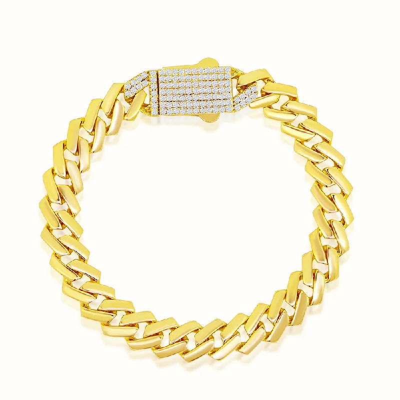 Modern diamond wrap bracelets -Women's Vermeil Diamond Clasp Flat Cuban Link Bracelet