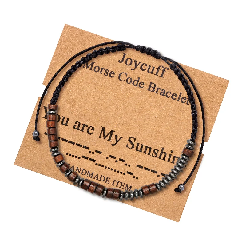 Vintage-inspired malachite bracelets -You Are My Sunshine Secret Message Wood Morse Code Bracelet Motivational Jewelry for Her