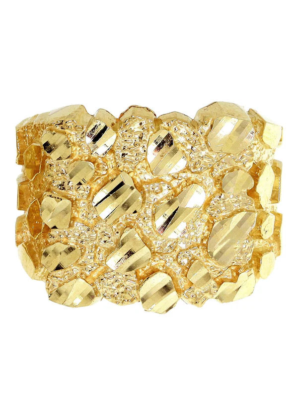 Ladies bold silver statement ring -Mens Gold Nugget Ring | 10K Solid Yellow Gold