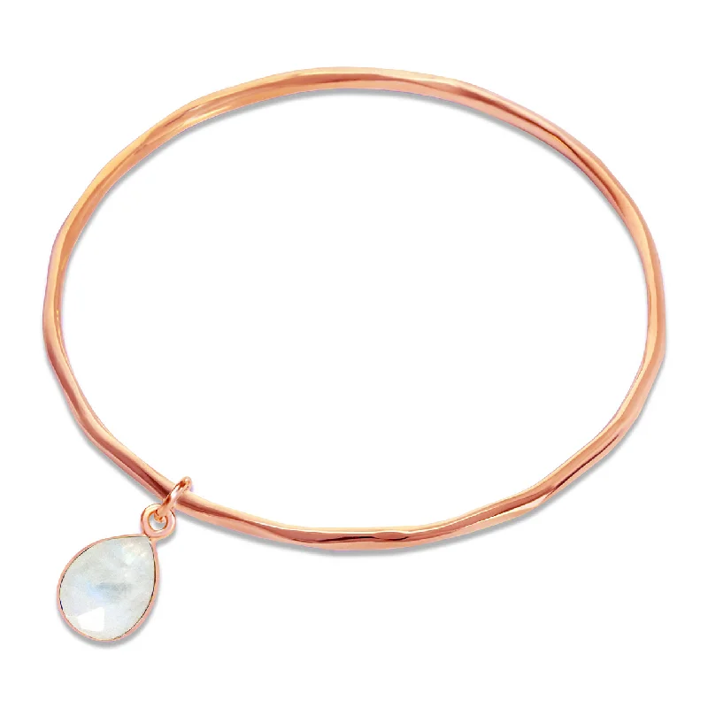 Trendy silver wrap bracelets -White Quartz Charm Bangle | Rose Gold - April