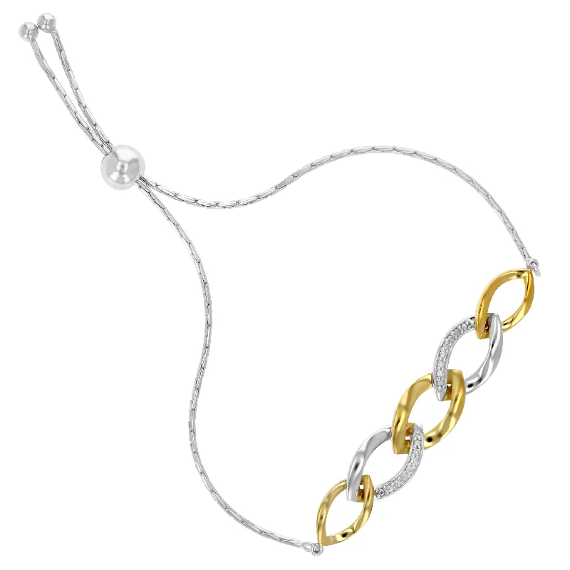 Simple silver link bracelets for ladies -1/10 cttw Diamond Bolo Bracelet Yellow Gold Plated over Sterling Silver Links