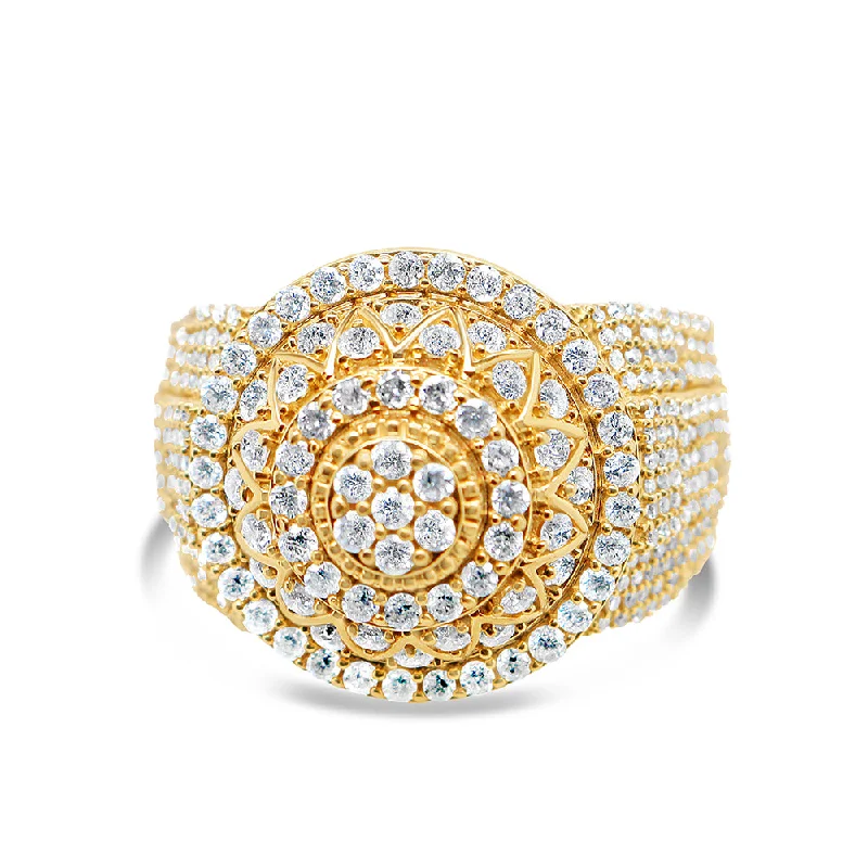 Ladies floral diamond ring -Mens Gold Diamond Big Round Risen Pinky Ring | 14K Yellow Gold | 2.37CTW