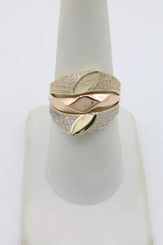 Ladies bold silver statement ring -*NEW* 14K Tricolor Special Band Ring CZ JTJ™