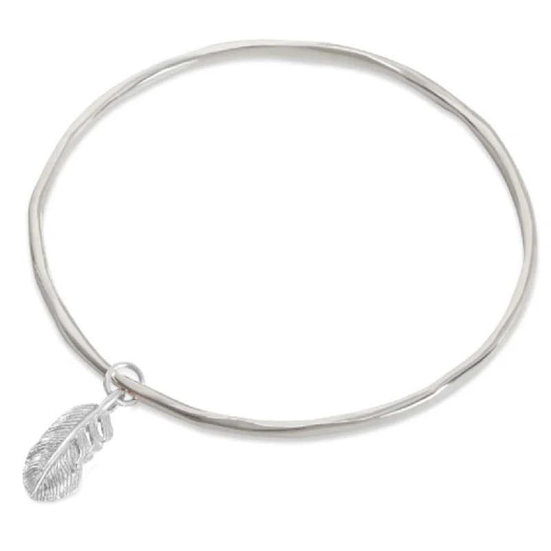 Classic gold link bangle bracelets for women -Feather Bangle | Silver - Silver Feather