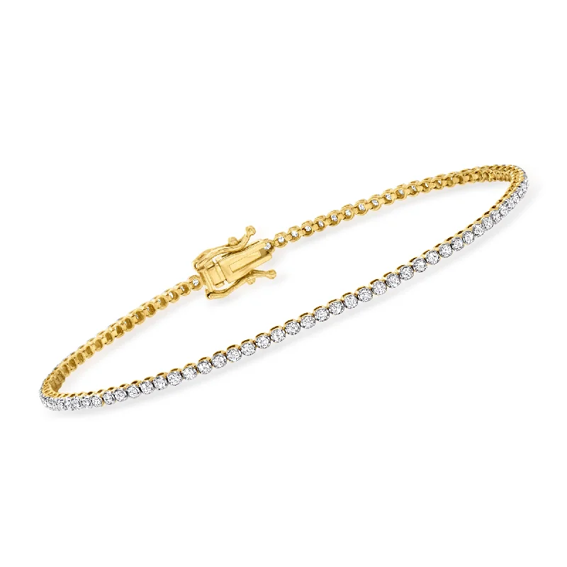 Ladies shimmering onyx cuff bracelets -Ross-Simons Diamond Tennis Bracelet in 14kt Yellow Gold