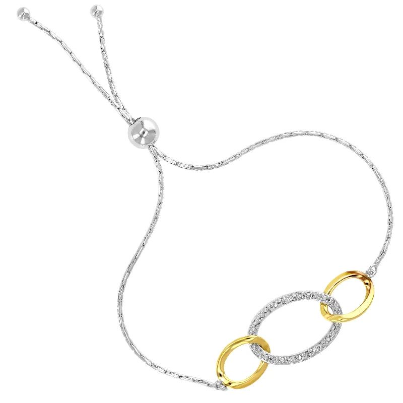 Bold statement jade bracelets for women -1/10 cttw Diamond Bolo Bracelet Yellow Gold Plated over Sterling Silver Circles