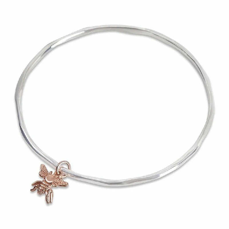 Ladies shimmering garnet charm bracelets -Bee Bangle | Silver - Rose Gold