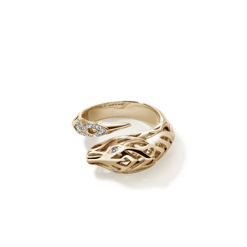 Modern geometric silver ring for women -Naga Ring, Gold, Diamonds