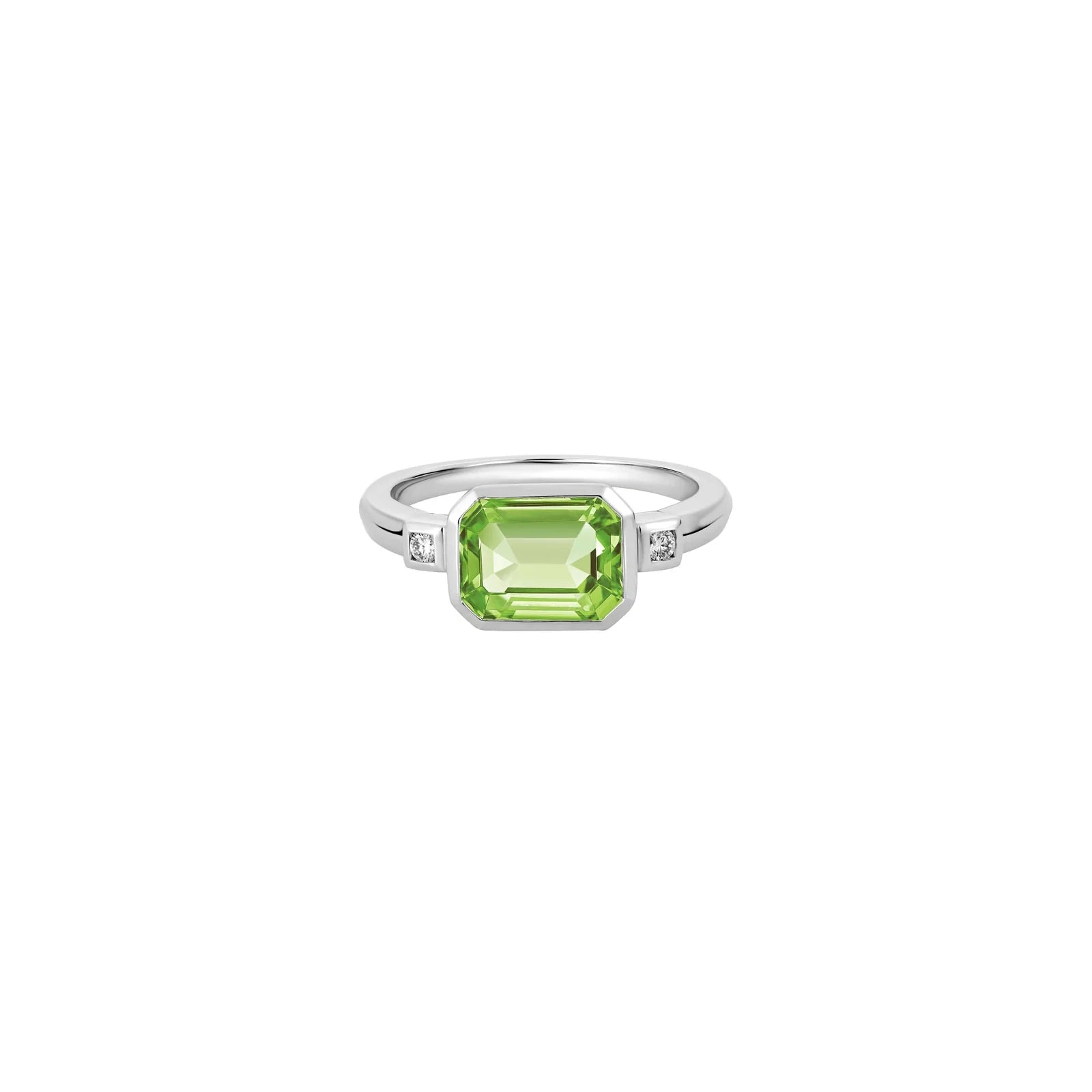 Vintage-inspired crystal ring for women -14K White Gold Diamond and Peridot Ring