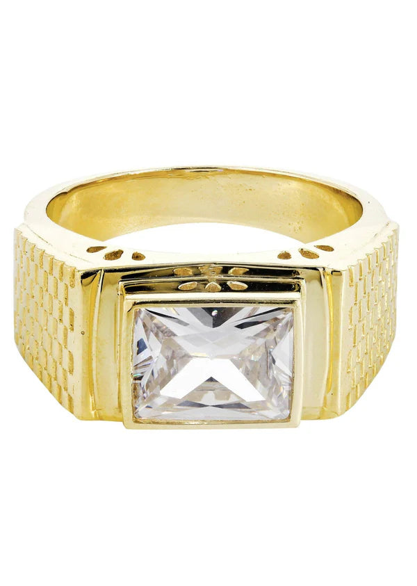 Ladies floral diamond ring -Mens Rock Crystal Ring | 10K Solid Yellow Gold | Style #12