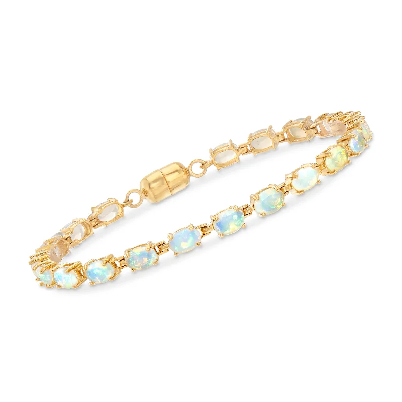 Elegant gold petal bracelets for women -Ross-Simons Ethiopian Opal Tennis Bracelet in 18kt Gold Over Sterling