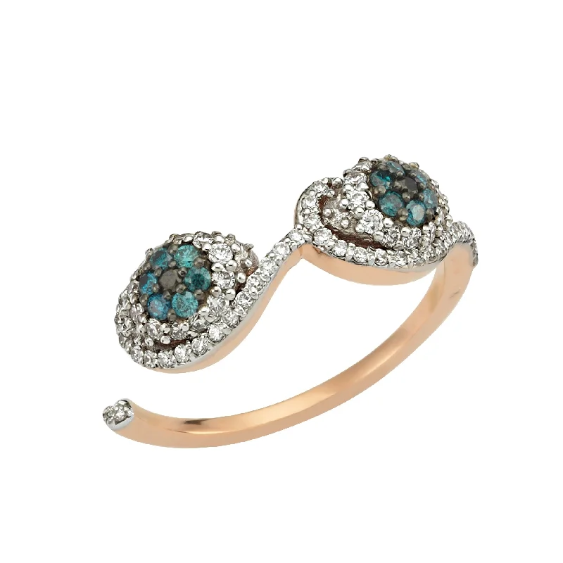 Ladies trendy silver cocktail ring -EYE LIGHT GOLD DIAMOND RING