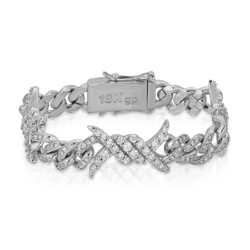 Ladies minimalist silver petal bracelets -Diamond Barbwire Cuban Bracelet