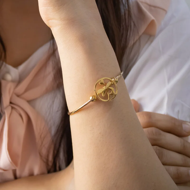 Modern gold bar bracelets -Heart Butterfly Gold Bracelet For Women