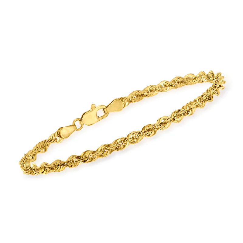 Ladies unique moon link bracelets -Ross-Simons 14kt Yellow Gold 3.2mm Rope Chain Bracelet