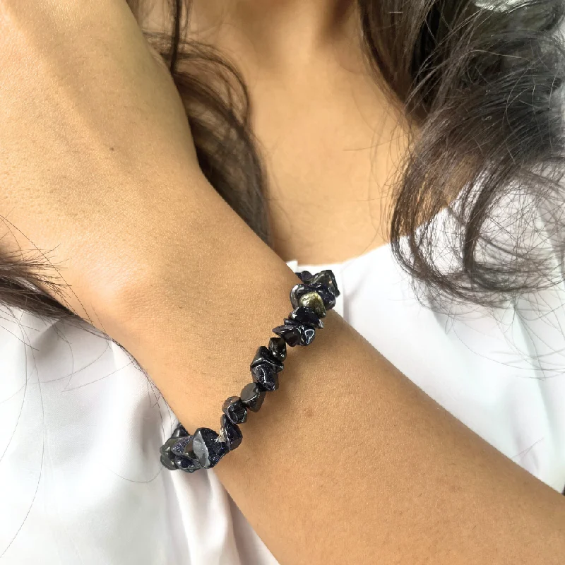 Modern geometric gold bracelets for women -Charcoal Black Chips Crystals Bracelet for Women