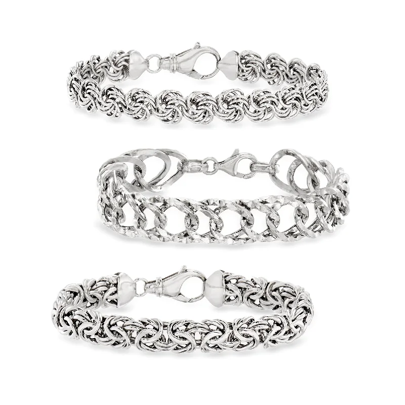 Ladies bold silver bar bracelets -Ross-Simons Sterling Silver Jewelry Set: 3 Bracelets