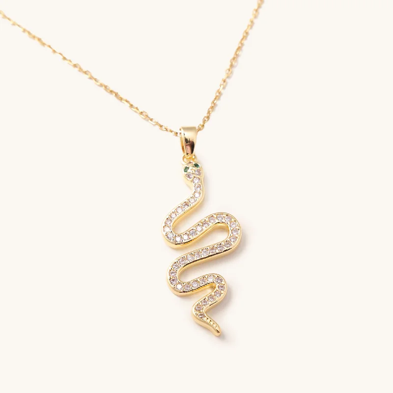 Ladies unique heart band ring -Shimmering Snake Adjustable Necklace