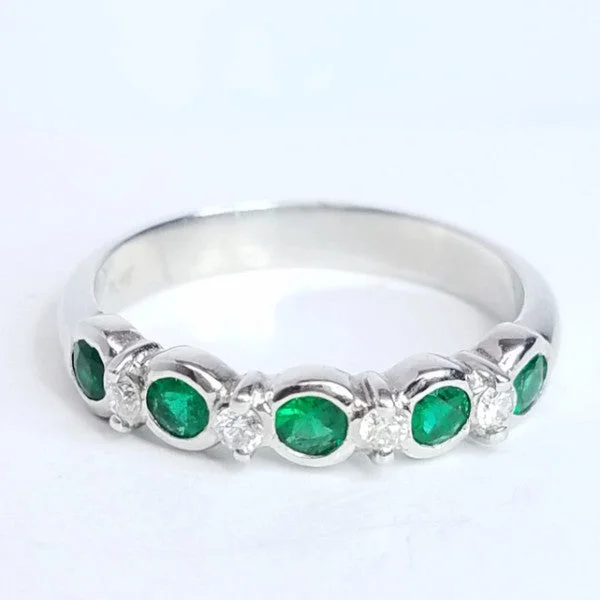 Ladies sparkling aquamarine ring -"DBAND01848" Green Emerald & Diamond Band Stackable Ring