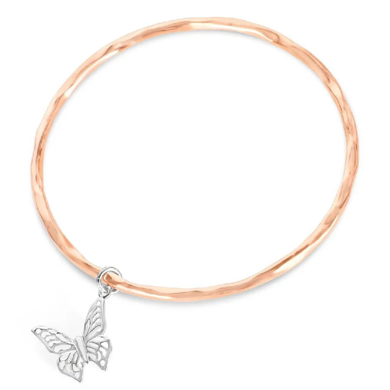 Trendy gemstone link bracelets -Butterfly Bangle | Rose Gold - Silver