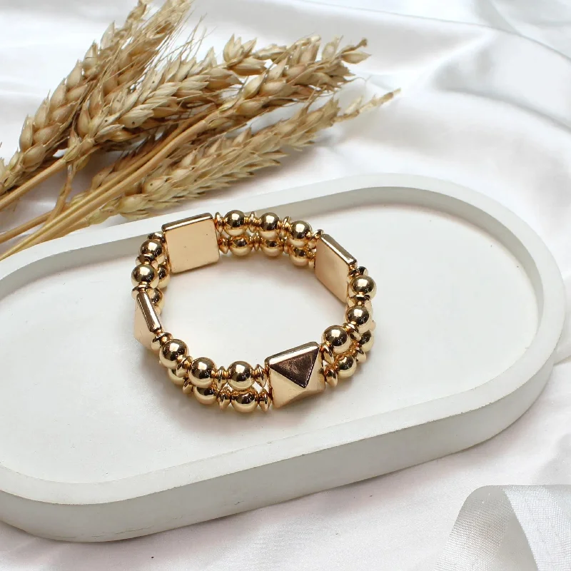 Trendy gold petal cuff bracelets -TFC 3D Square Bold Bead Gold Plated Adjustable Bracelet