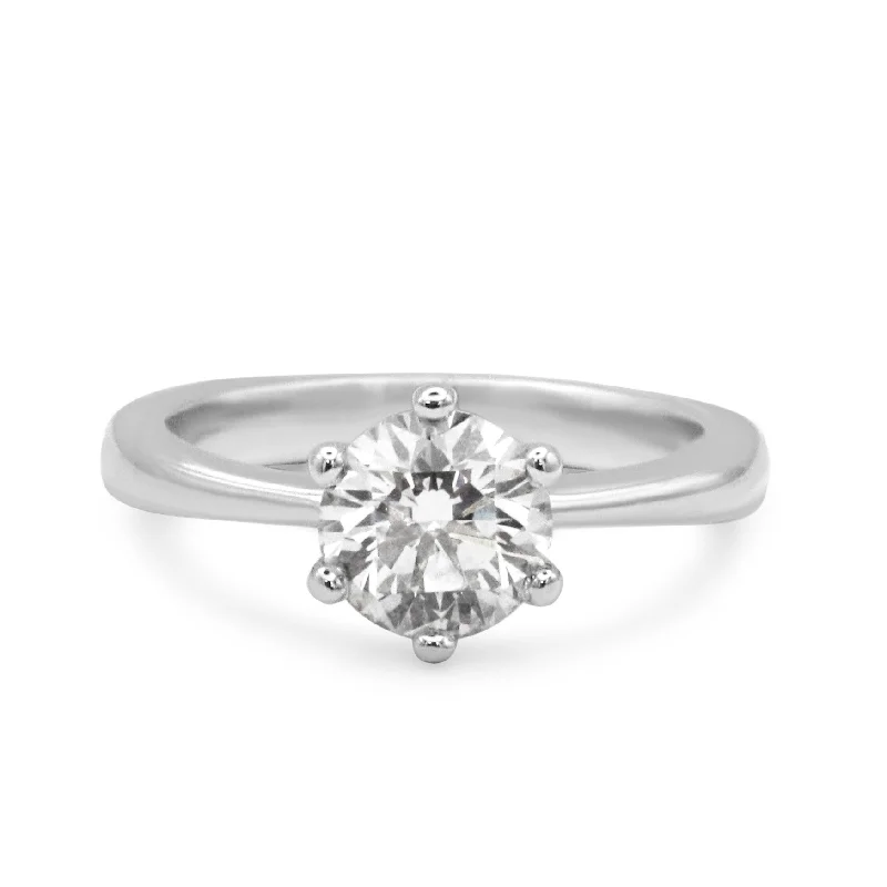 Ladies unique geometric band ring -GIA Certificated 1ct Solitaire Brilliant Cut Diamond Ring - 18ct White Gold