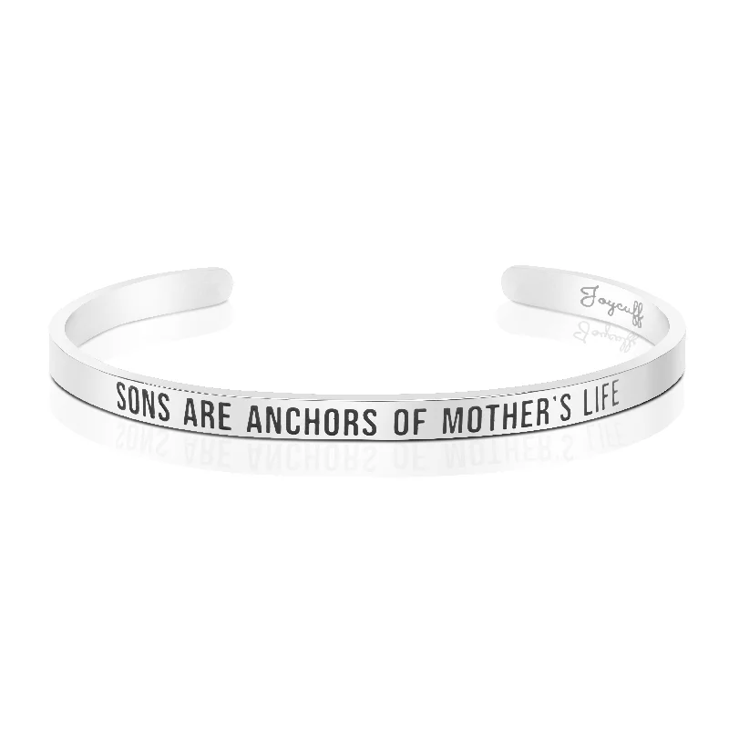 Ladies curved gold bangle bracelets -Sons are The Anchors of A Mother's Life Mantra Bracelet Personalized Mother Jewelry Mom Gift