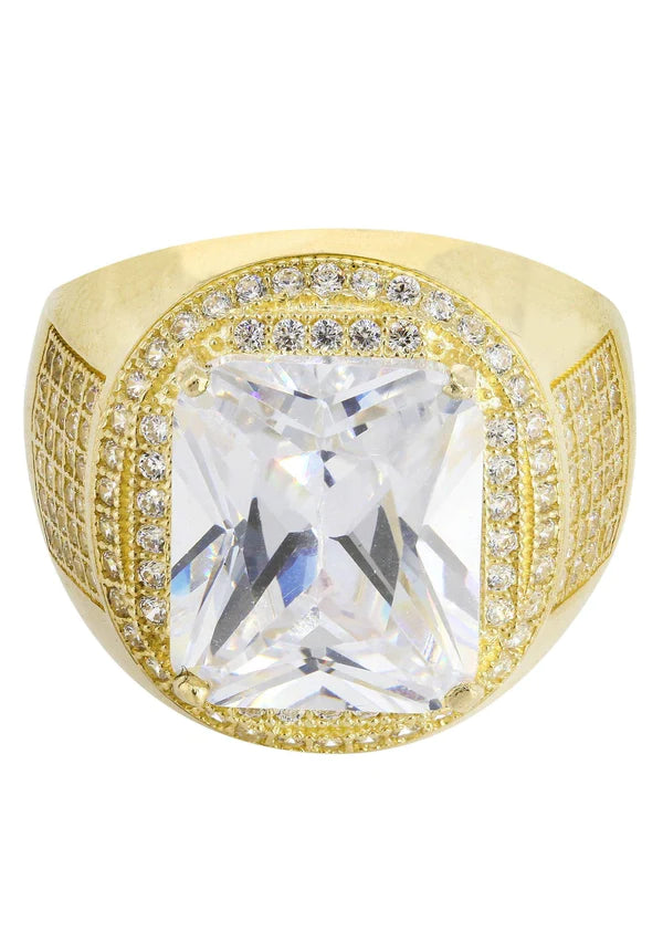 Modern diamond stackable ring for ladies -Mens Rock Crystal Ring | 10K Solid Yellow Gold | Style #13